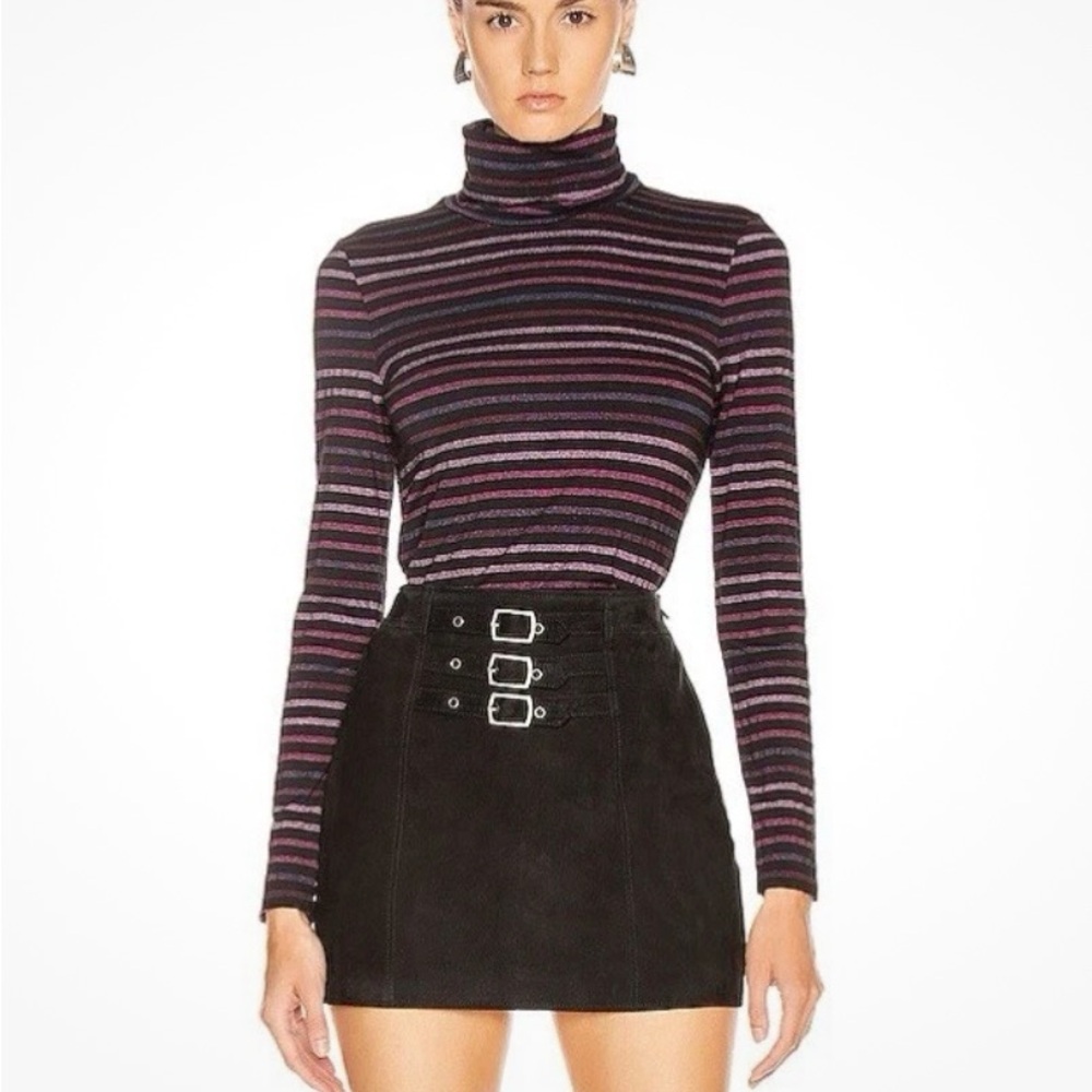 Veronica Beard Black and Purple Striped Turtleneck Sweater Top
